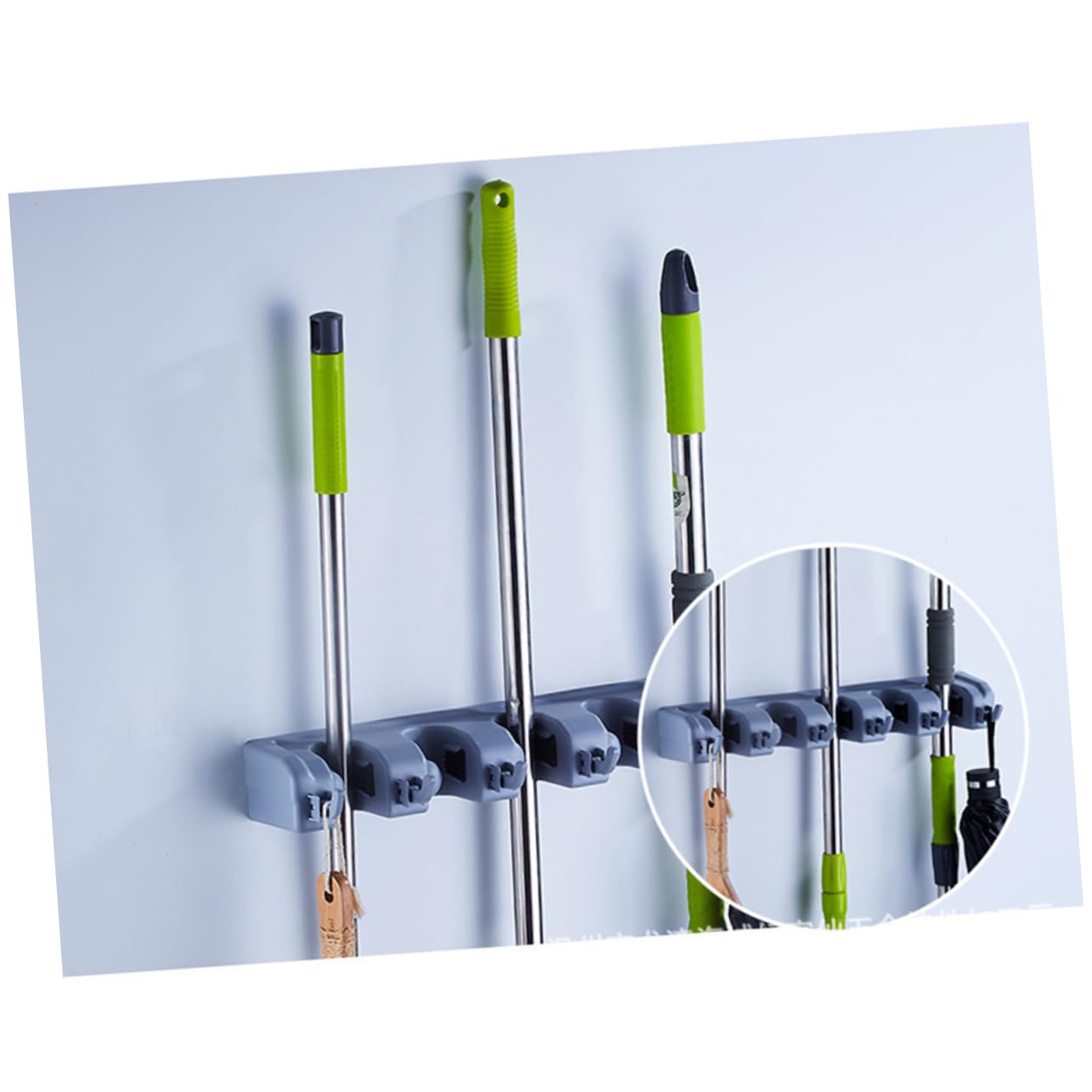 2pcs Multi purpose Wall Mounted Mop Organizer Positions and Hooks for Efficient Tool Storage for Bathroom Kitchen and Garage Use Easy Installation Sturdy Design Blue