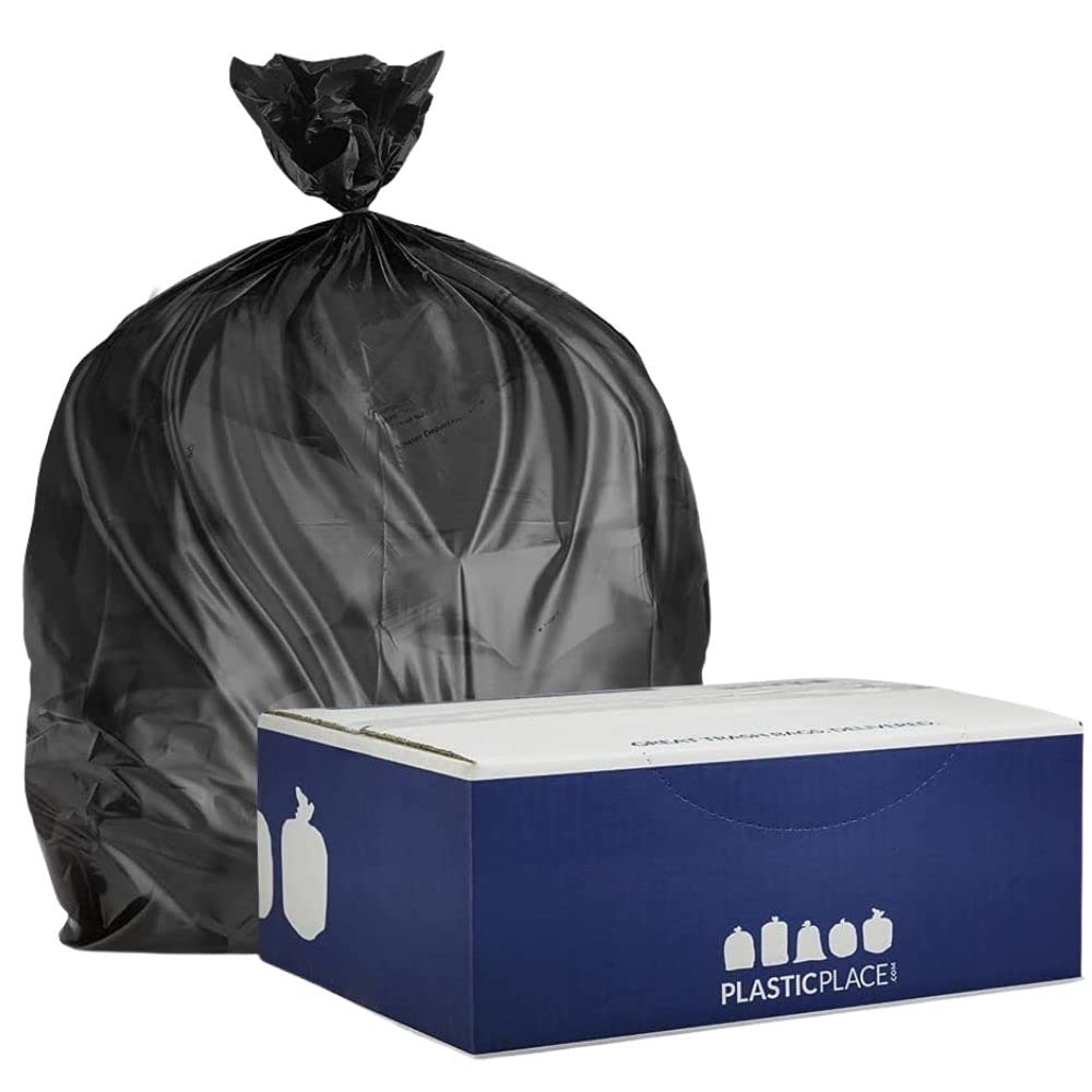 12 16 Gallon Trash Bags │ 8 Microns │ Black High Density Liners │ 24" x 33" (1000 Count)