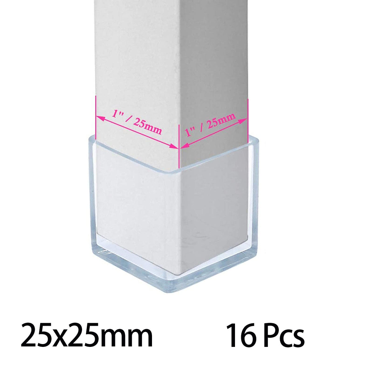 16 Pcs Transparent Square PVC Rubber Leg Tips Furniture Floor Protectors Chair Table Bar Stool Leg Covers Cube Feet 1 Inch x 1 Inch (16 Count)