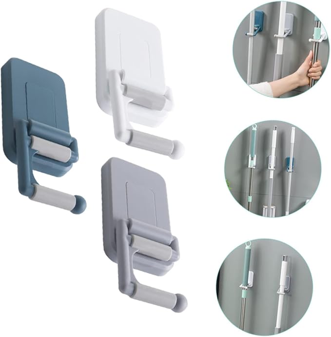 3pcs Slip Broom Hanger Adhesive Wall Mount Mop Holder for Microfiber Mop No Drilling Broom Rack Space Saver for Home