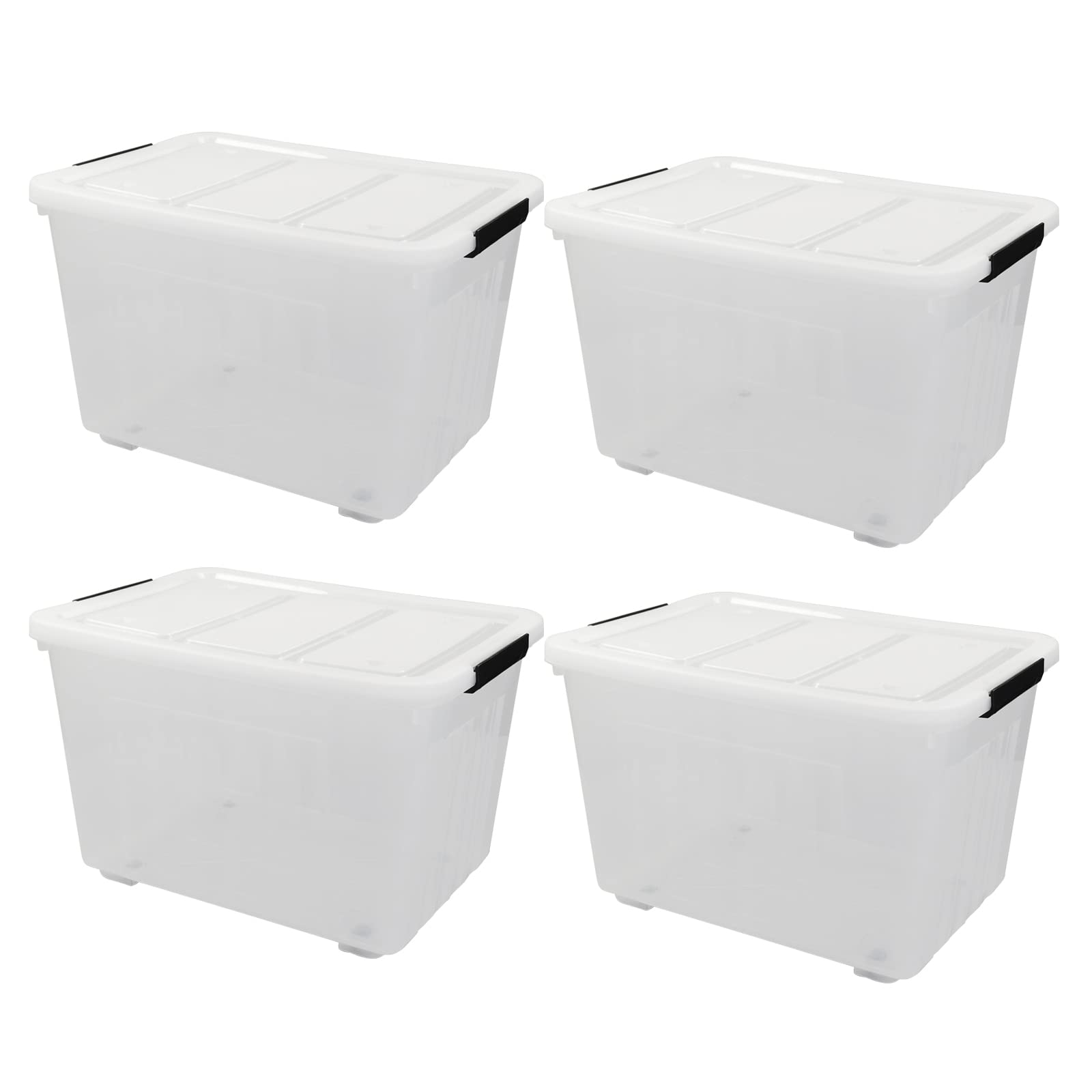 70L Plastic Storage Bins With Wheels and Latching Lids (4 Count)