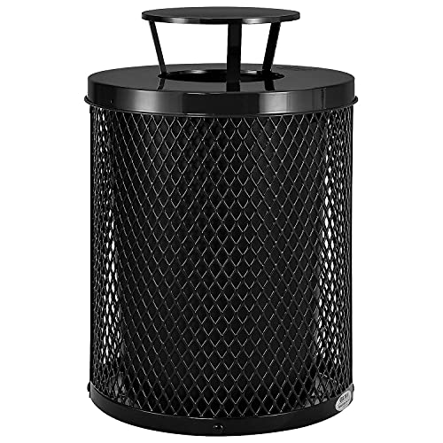 Outdoor Diamond Steel Trash Can with Rain Bonnet Lid