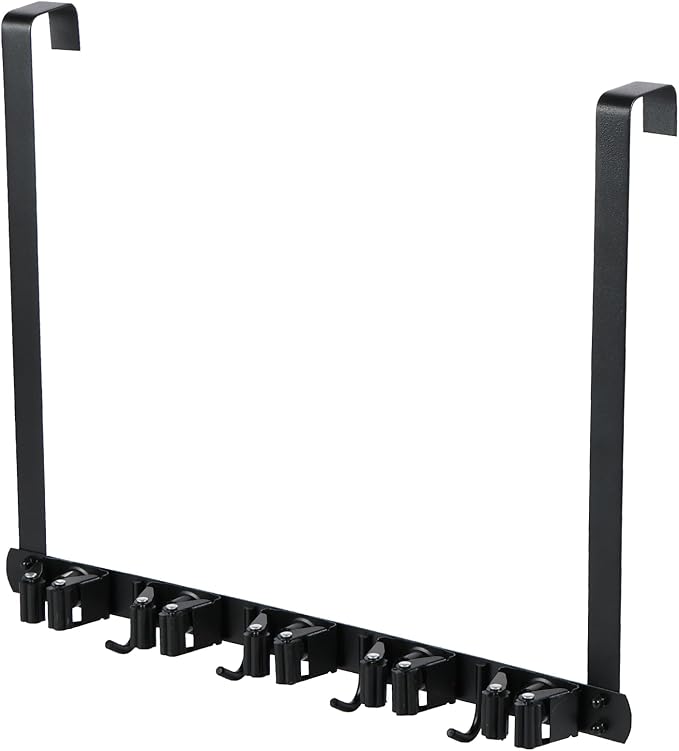 Over The Door Broom Holder with 2 Over Door Hooks Wall Mount Mop and Broom Holder Stainless Steel Mop Holder Utility Broom Gripper Drilling Free Mop Hanger for Home Bathroom Kitchen Garden