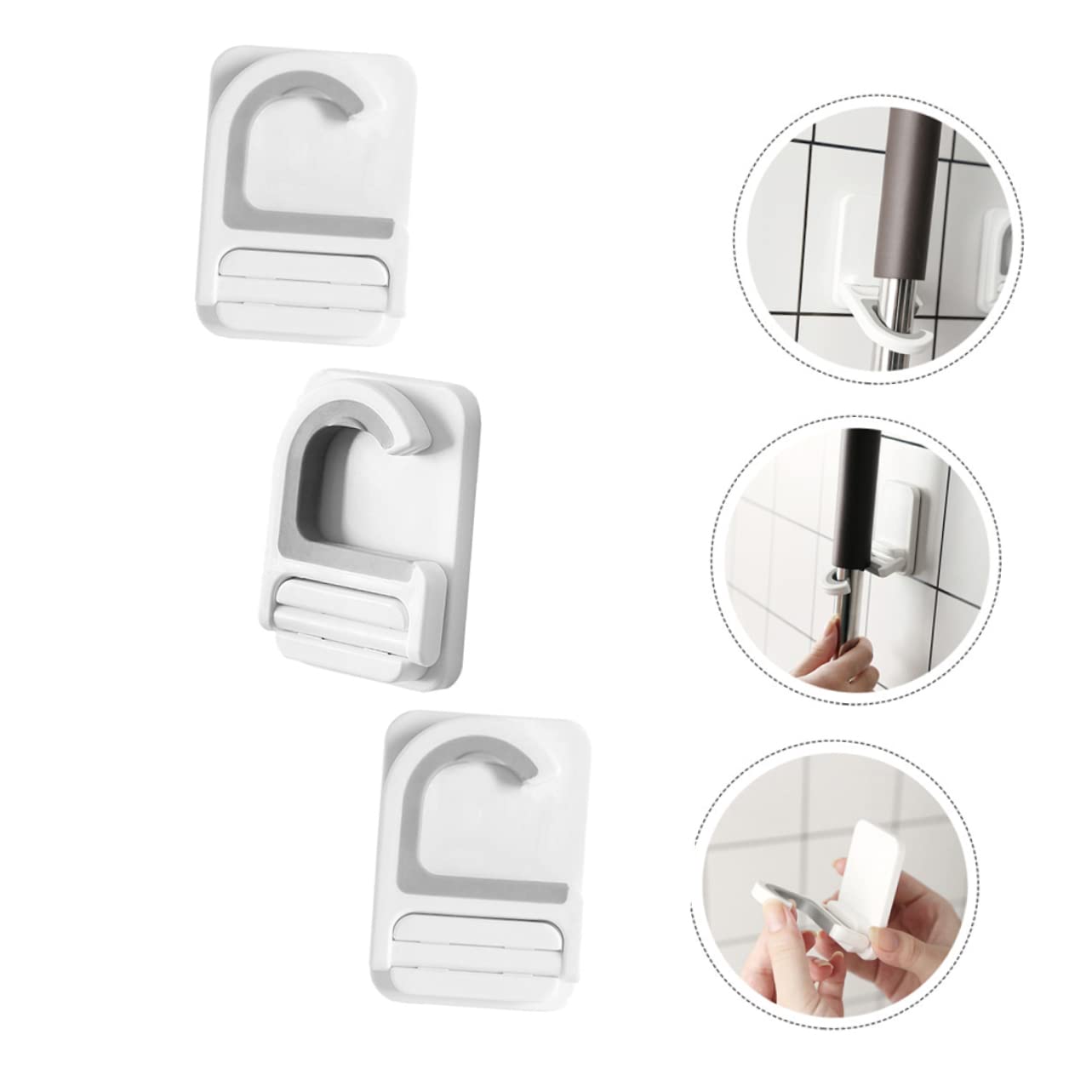 3pcs Punch Mop Holder Wall Mounted Broom Clips Multifunctional Mop Clip Organizer for Kitchen Bathroom Cleaning Supplies