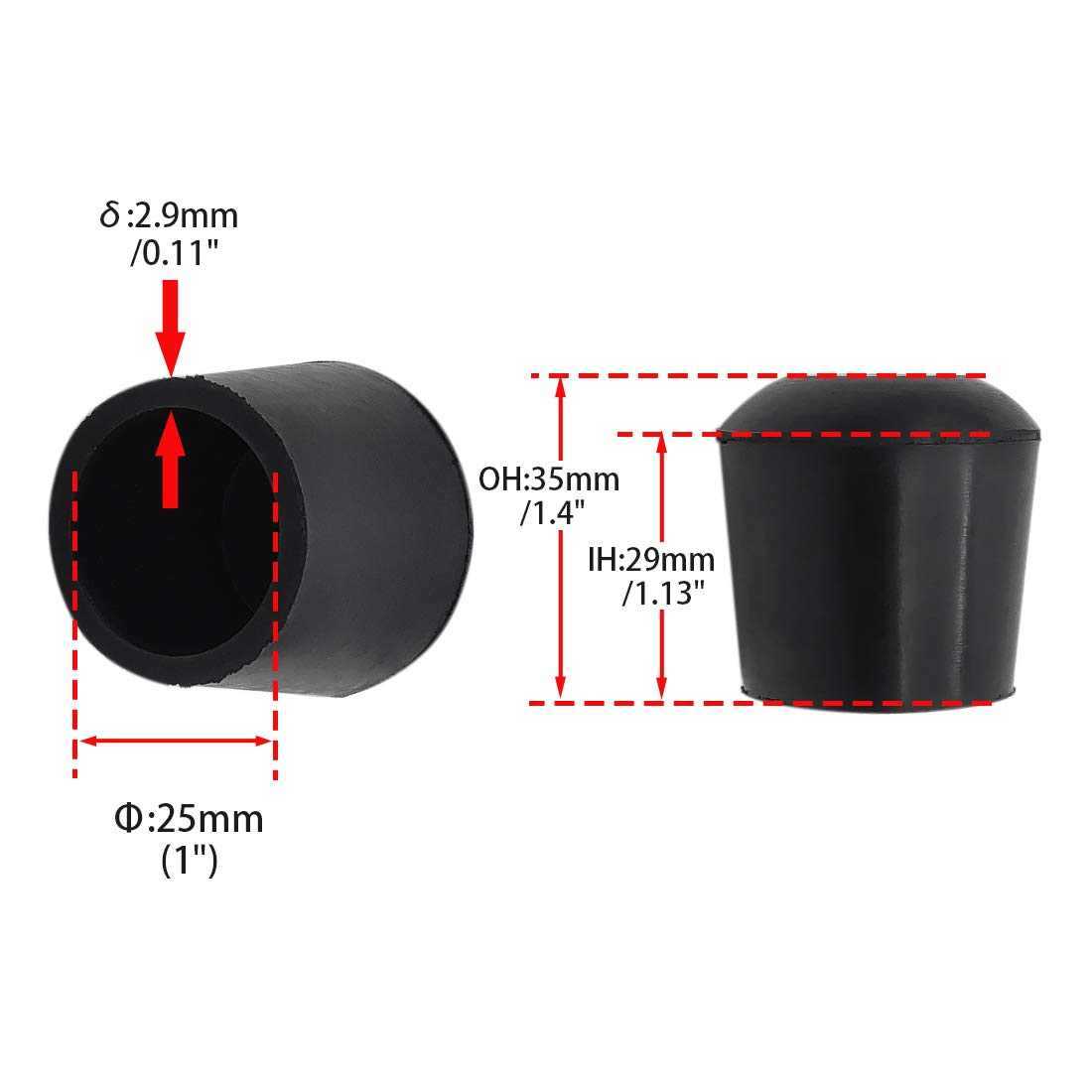 Furniture Chair Leg Caps Round Black 25mm 1" 4PCS (4 Count)