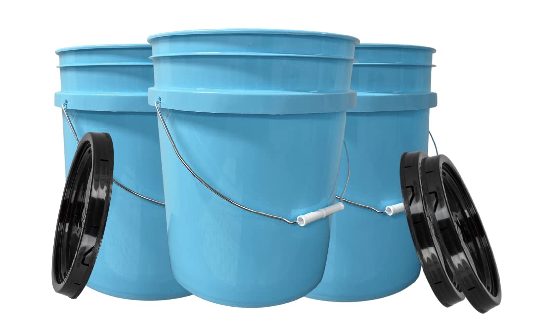 Baby Blue 5 gal Food Grade Plastic Bucket Pail Container with Lid (3 Count)