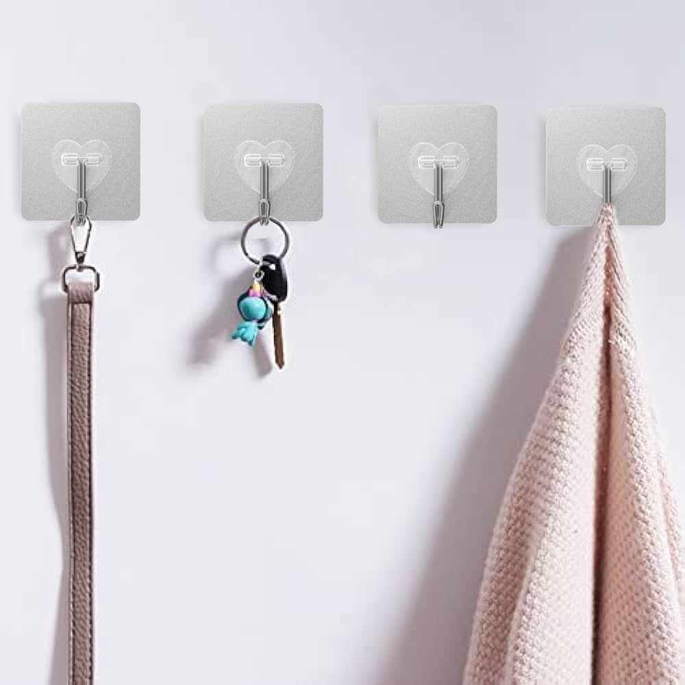 20 Pcs Adhesive Hooks for Hanging 22lb Self Adhesive Wall Hooks Heavy Duty Waterproof Transparent Sticky Hook for Shower Home Bathroom Kitchen Office (20 Count)