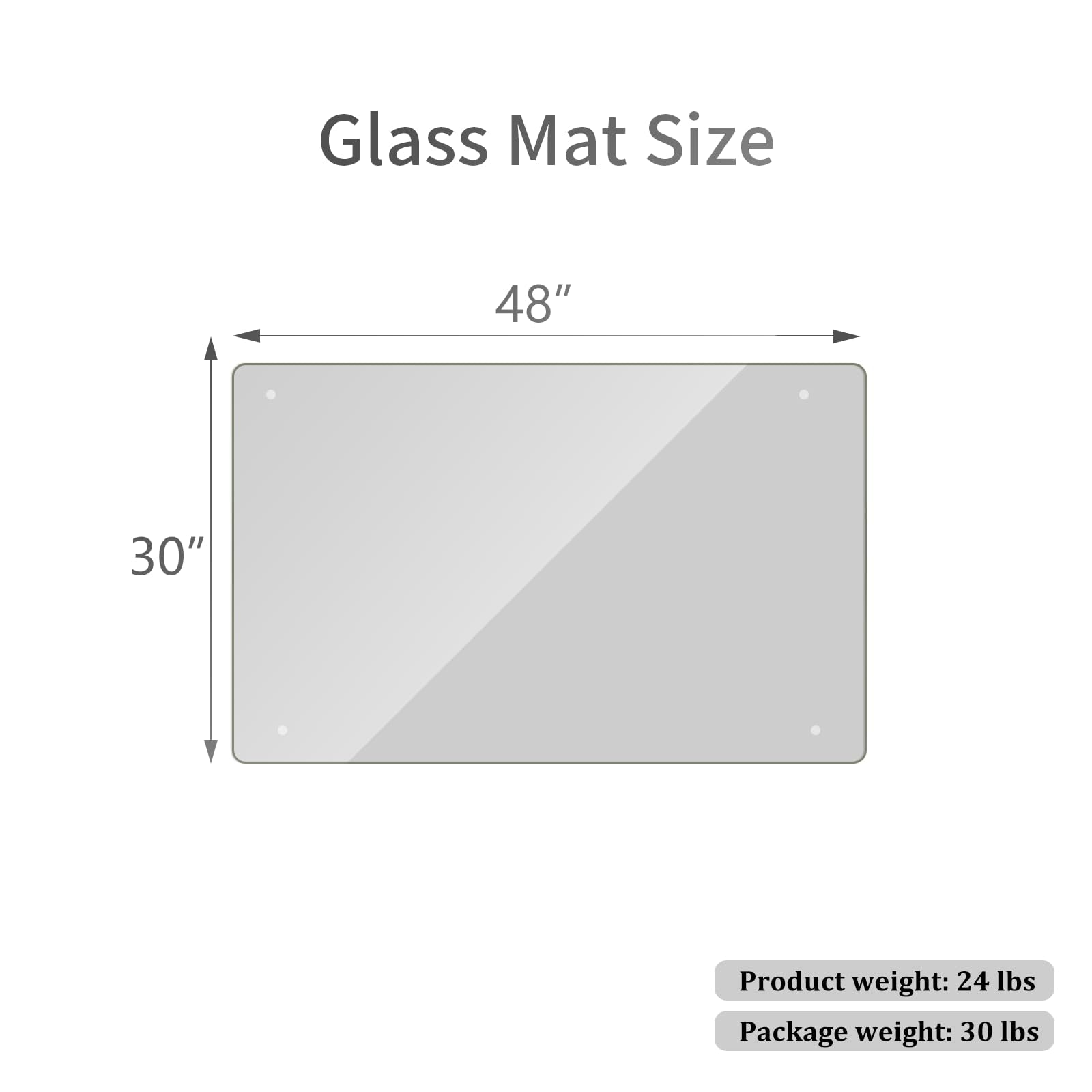 Tempered Glass] 30" x 48" Glass Office Chair Mat for Carpet