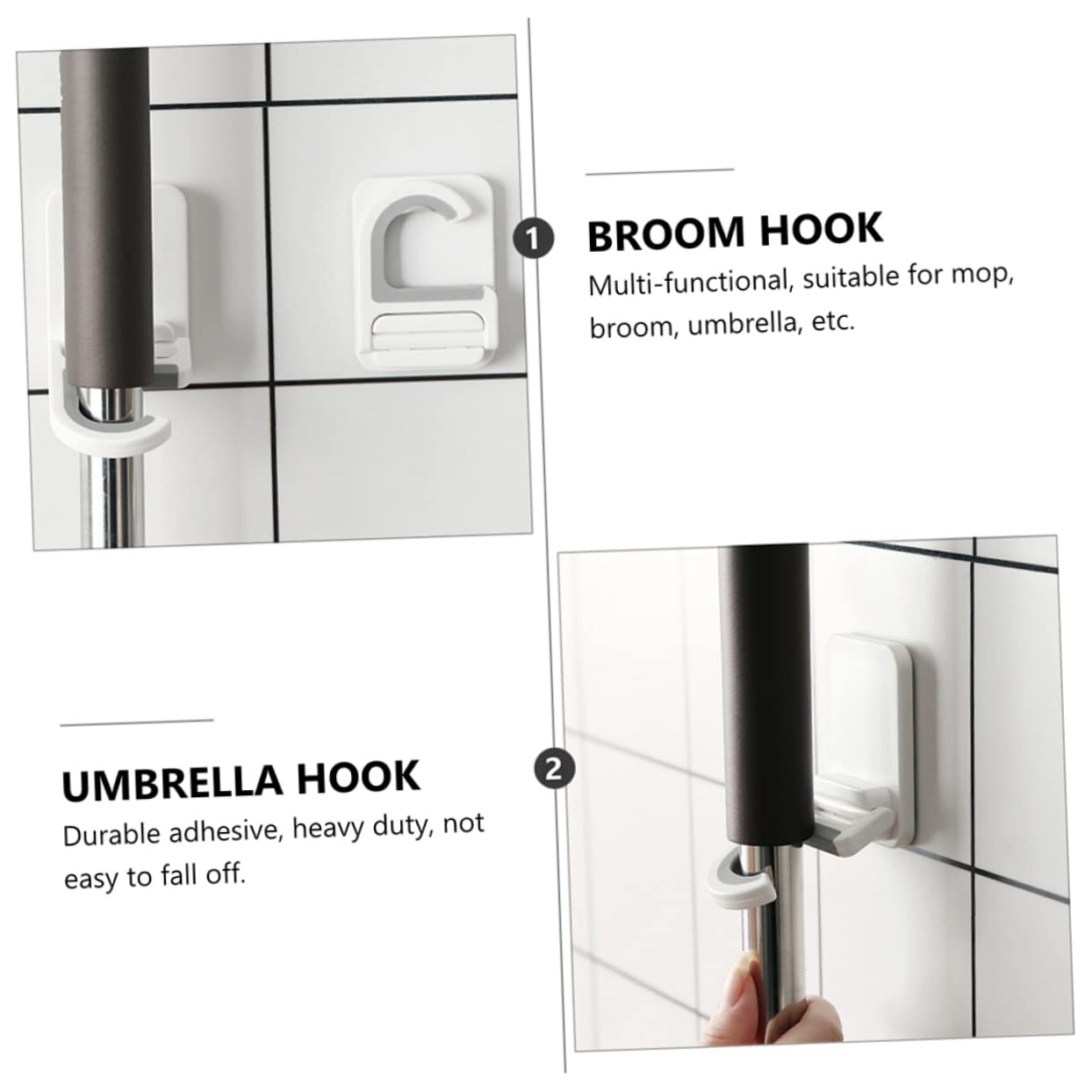 3pcs Punch Mop Holder Wall Mounted Broom Clips Multifunctional Mop Clip Organizer for Kitchen Bathroom Cleaning Supplies