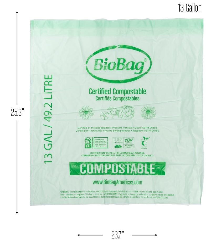13 Gallon Compostable Drawstring Trash Bags by BioBag (40 Count)
