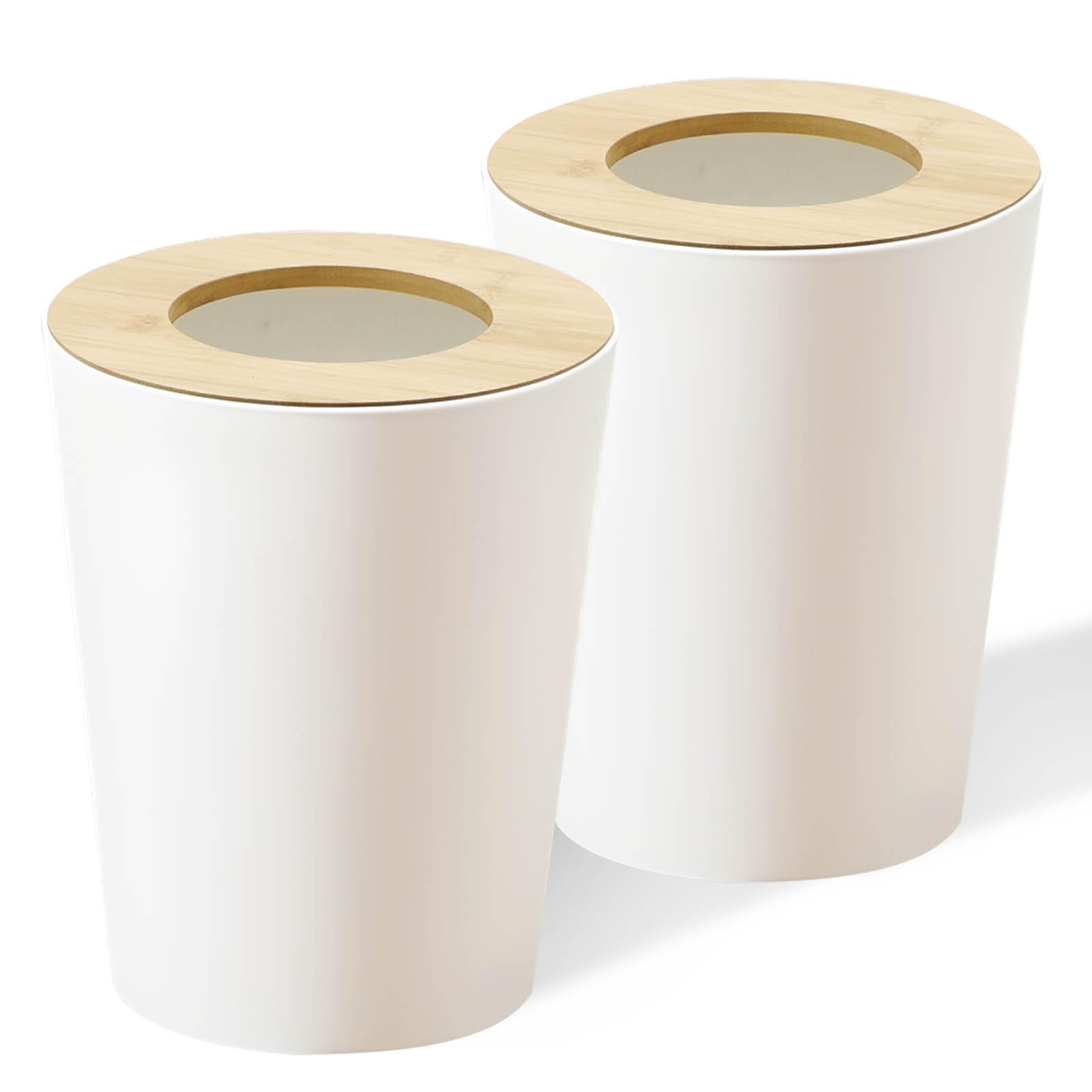 White Trash Can for Bedroom with Bamboo Lid (2 Count)