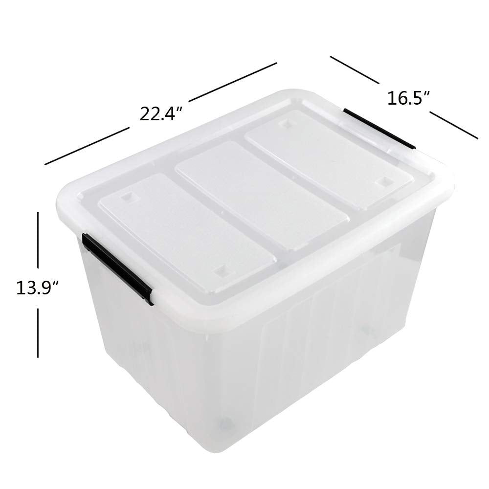 70 L Clear Plastic Large Storage Box with Wheels (4 Count)