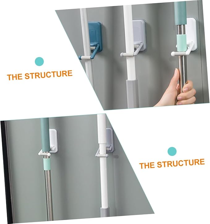 3pcs Microfiber Mop and Broom Holder Wall Mount Adhesive Mop Hanger Space Saving Broom Rack for Floor Cleaner Easy Install for Home