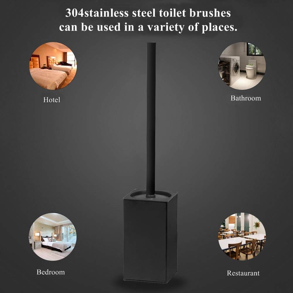 Toilet Brush Holder Stainless Steel 304 Standing Black Square Toilet Brush Holder for Bathroom Storage and Organization