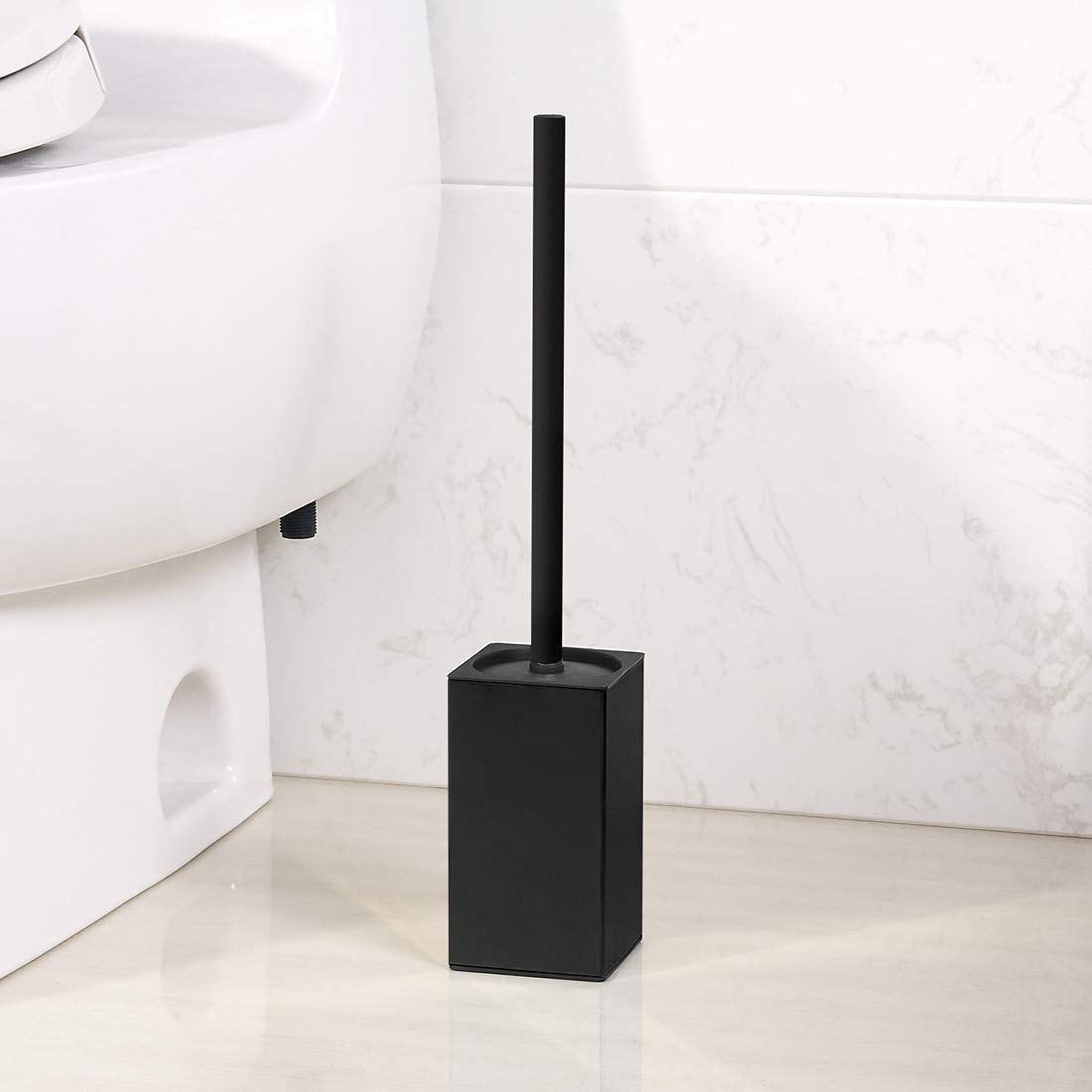 Toilet Brush Holder Stainless Steel 304 Standing Black Square Toilet Brush Holder for Bathroom Storage and Organization