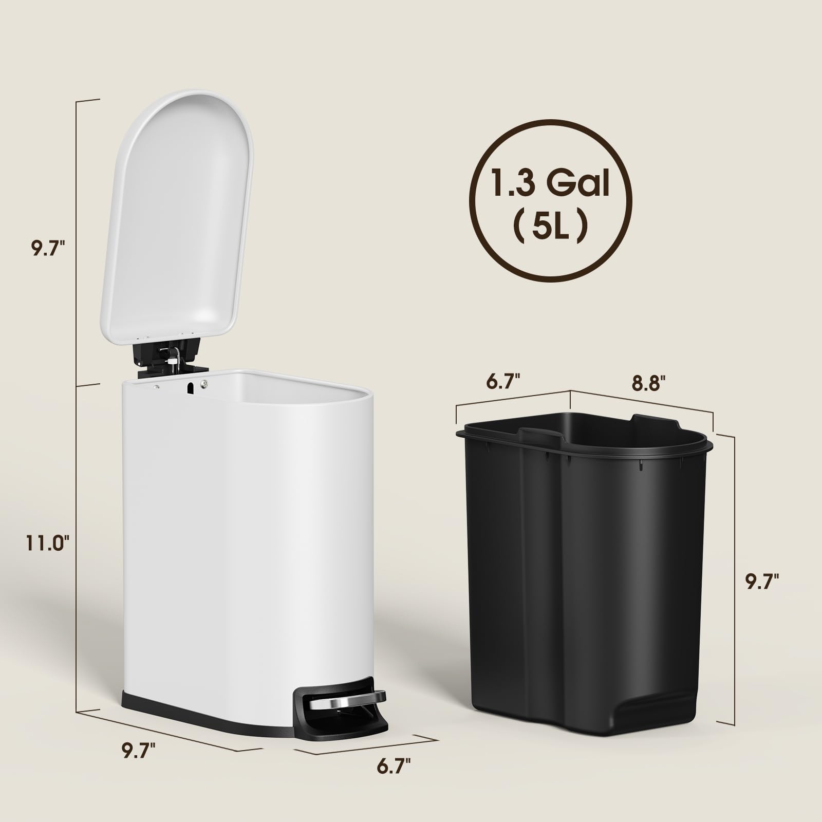 Small Bathroom Trash Can with Lid Soft Close