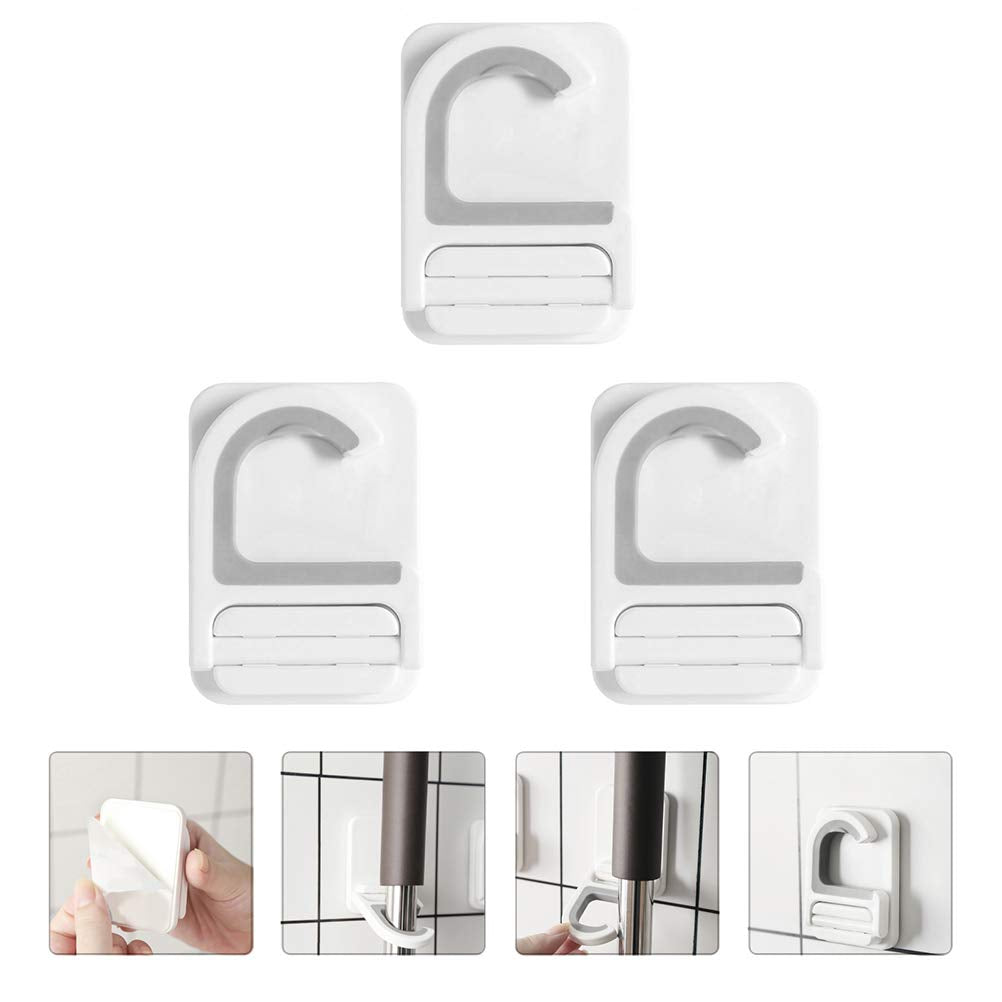 Punch Free Mop Hooks Adhesive Broom Holder Wall Mount 3 (3 Count)