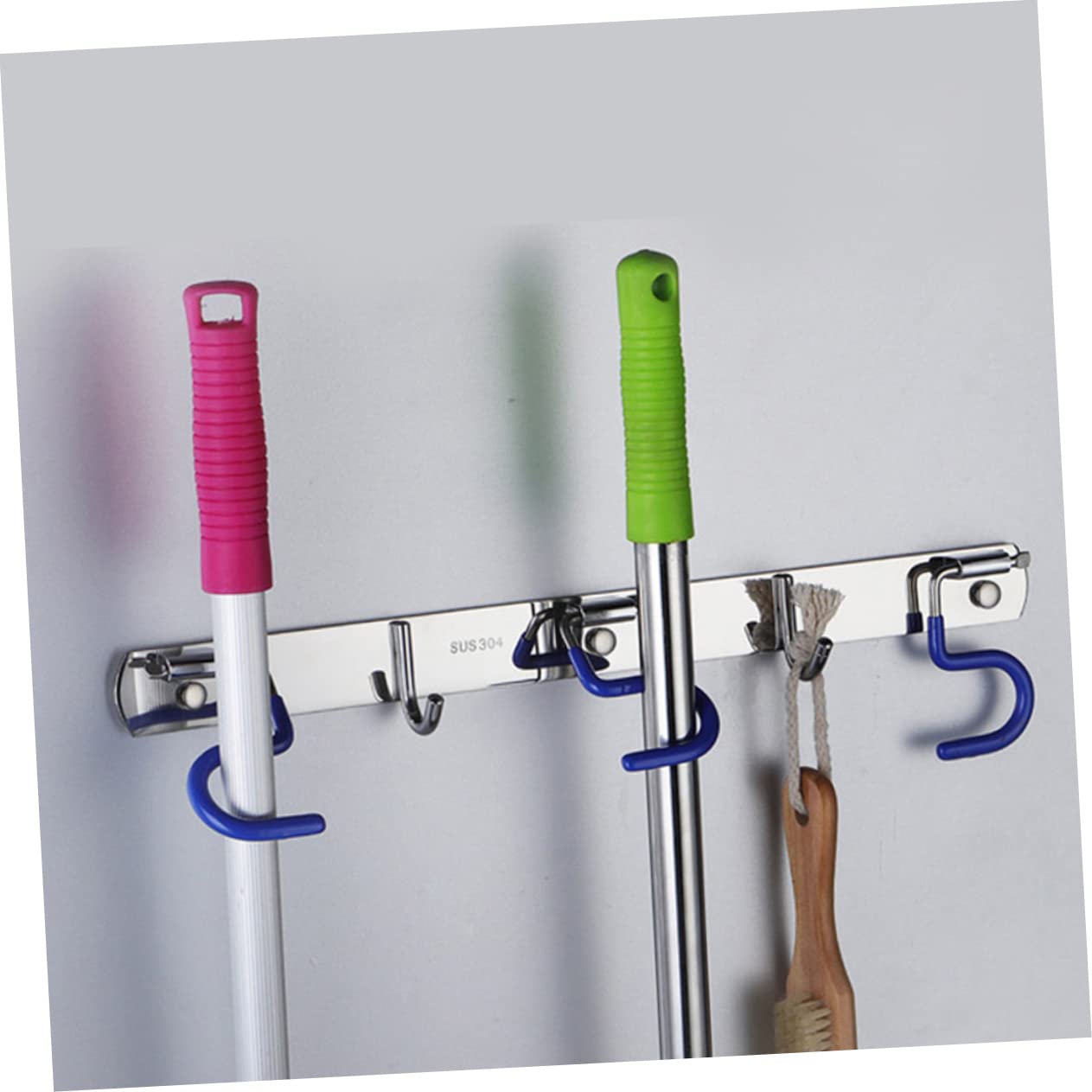 304 Stainless Steel Wall Mounted Mop Holder Heavy Duty Broom Gripper for Kitchen and Garden Adjustable Mop Hanger Easy Installation Space