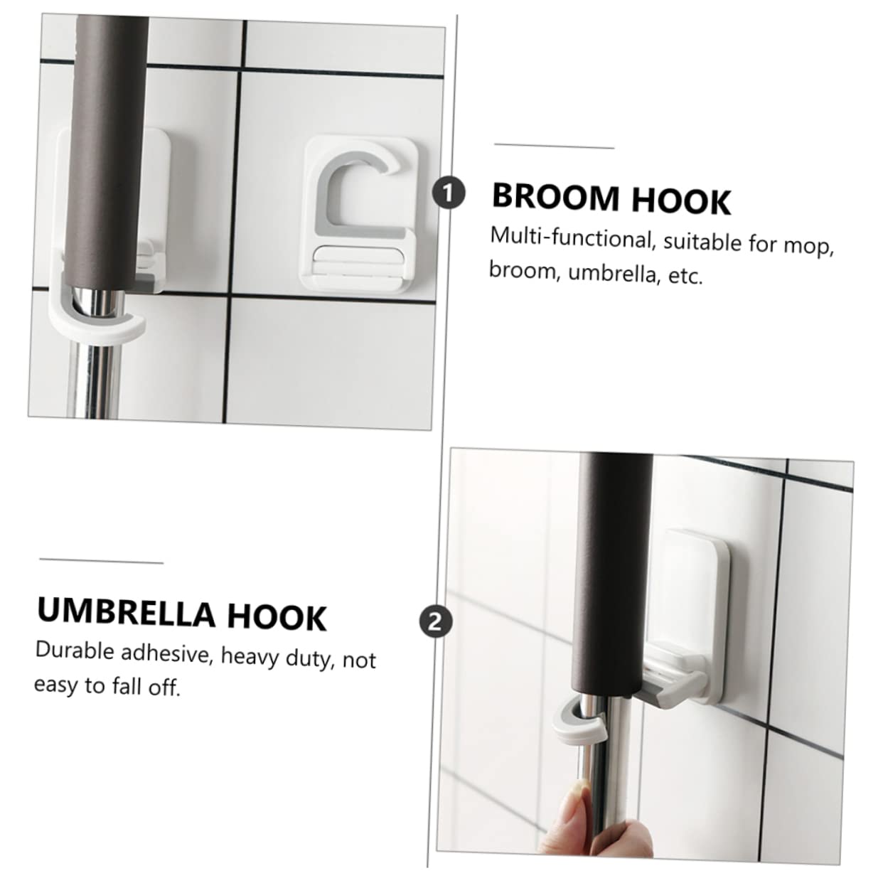 3pcs Punch Wall Mounted Mop Hooks Mop Organizer Multi Functional Broom Holder for Home Kitchen Garage Storage