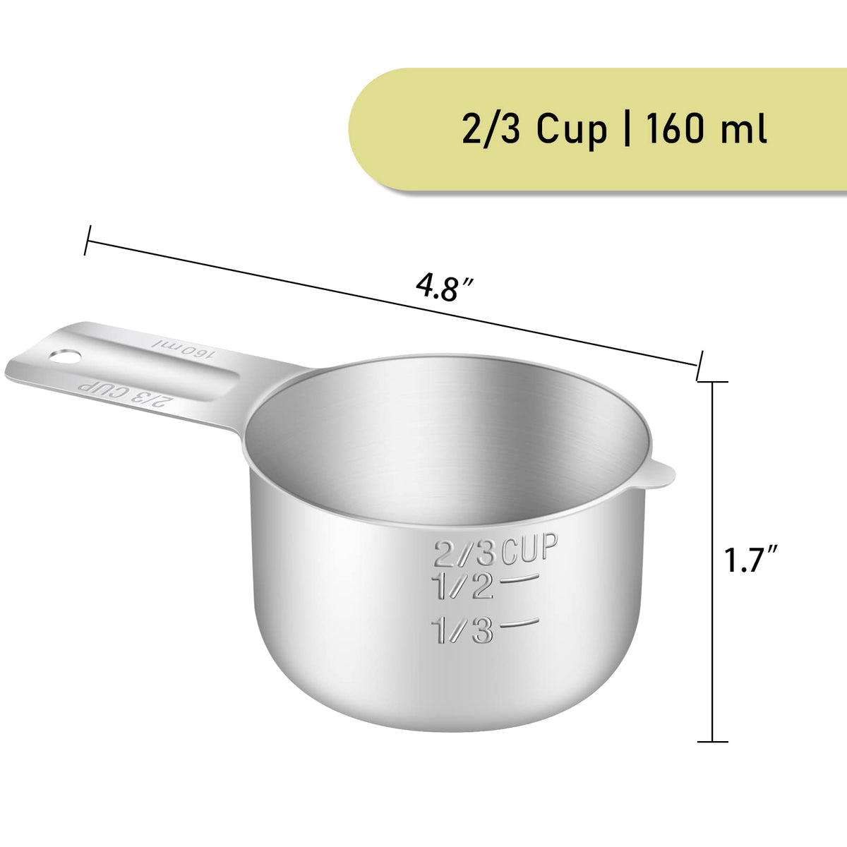 1PCS 2/3CUP(160ml, 5.3oz) Measuring Cup, 18/8 Stainless Steel Measure Scoop