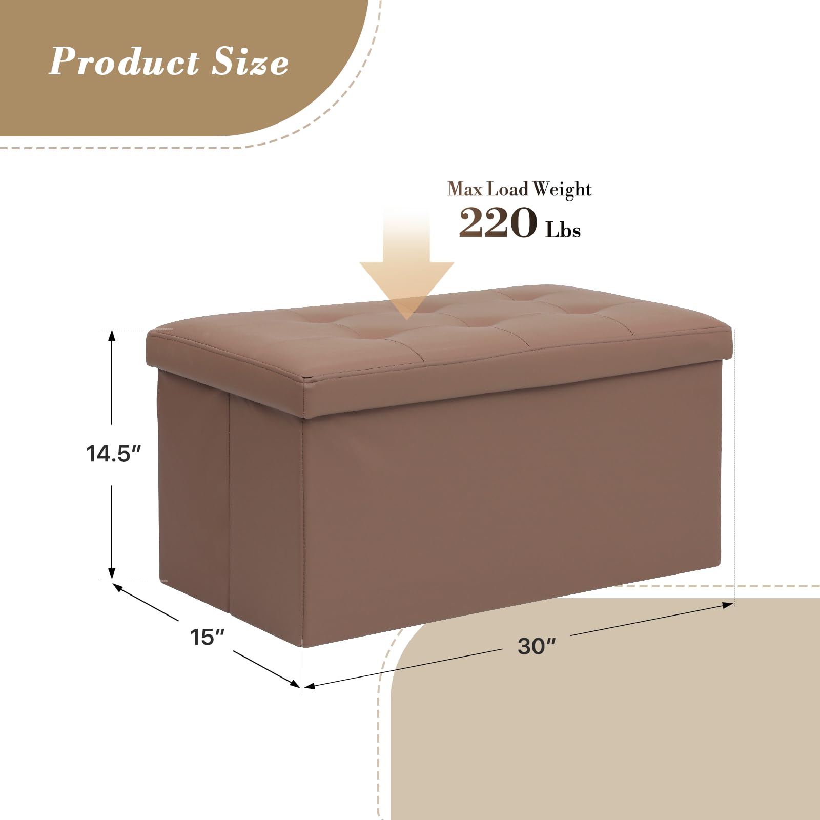 30" Storage Ottoman Bench Folding Bench with 90L Hidden Storage