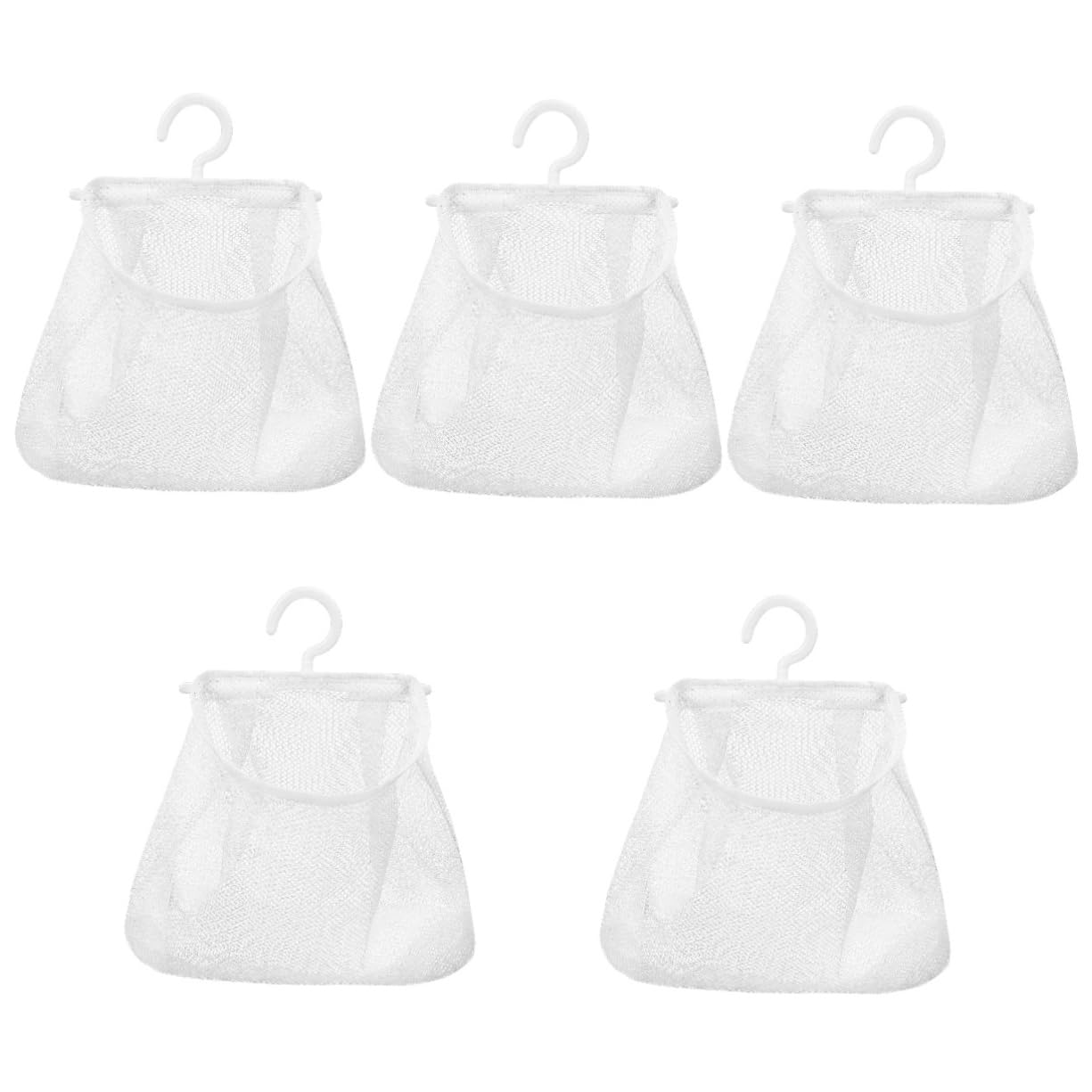 5pcs Mesh Hanging Bag Hanging Clothes Travel White Polyester Fruit