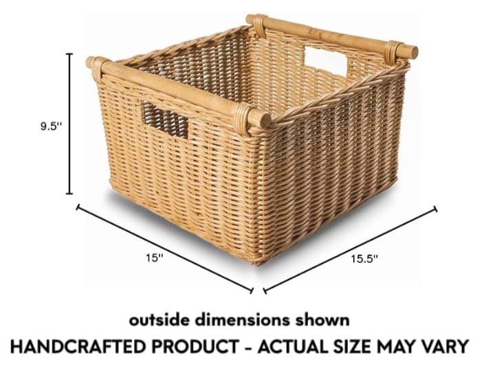 Deep Pole Handle Wicker Storage Basket L