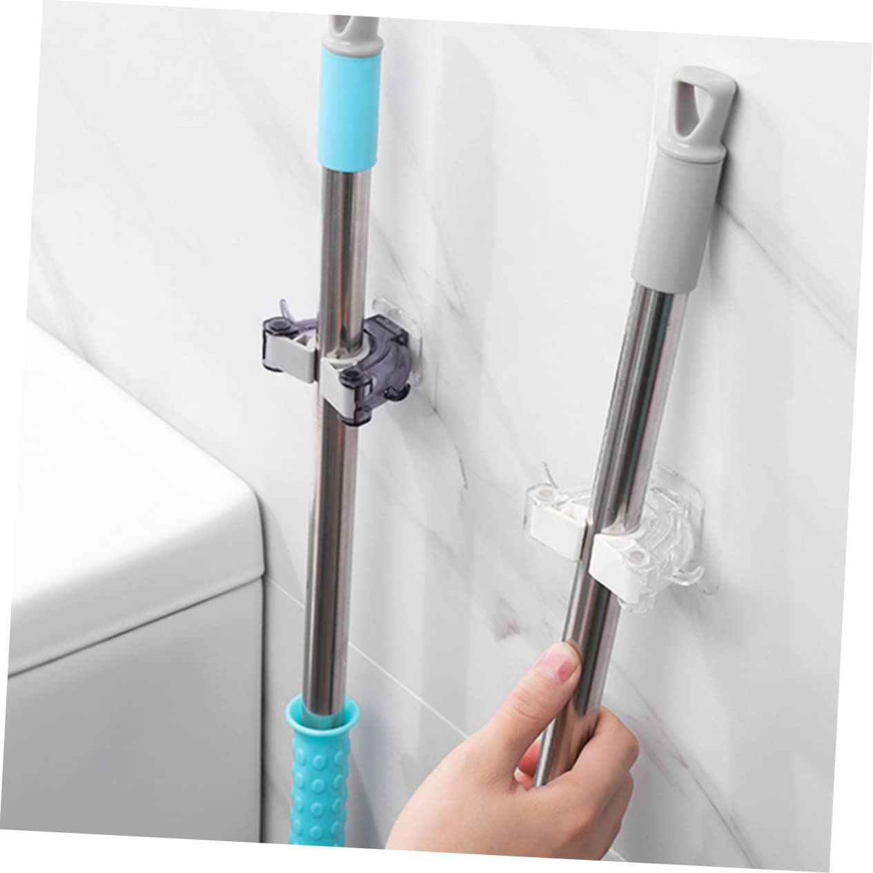 2pcs Mop Holder Wall Mount Broom Organizer Broom Hanger Clip Mop Hook Seamless Hook Home Kitchen Bathroom Organizer