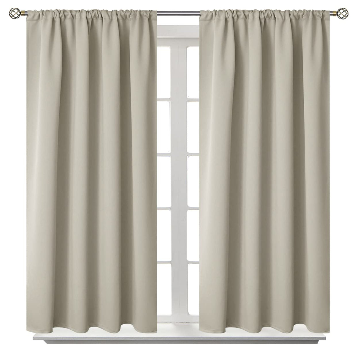 Rod Pocket Camel Blackout Curtains for Bedroom 45 Inch Length