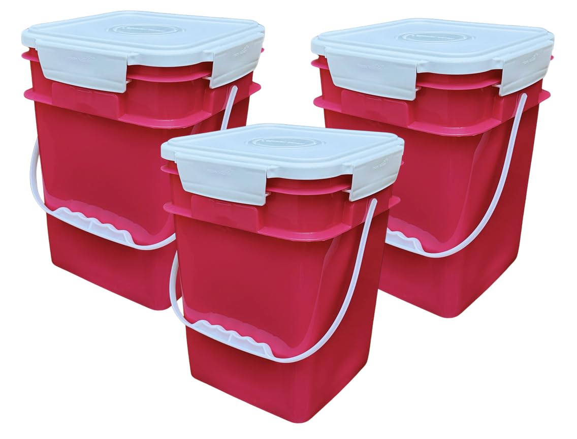 4 Gallon Square Food Grade Bucket Pail with Plastic Handles and Lid