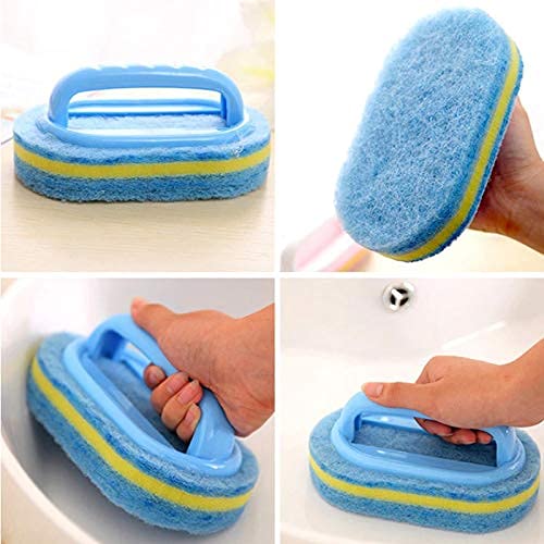 Cleaning Brush for Bathroom Kitchen Bathtub Toilet Cleaner All Purpose Shower Sponge Scrubbing Brush with Ergonomic Handle (4 Count)