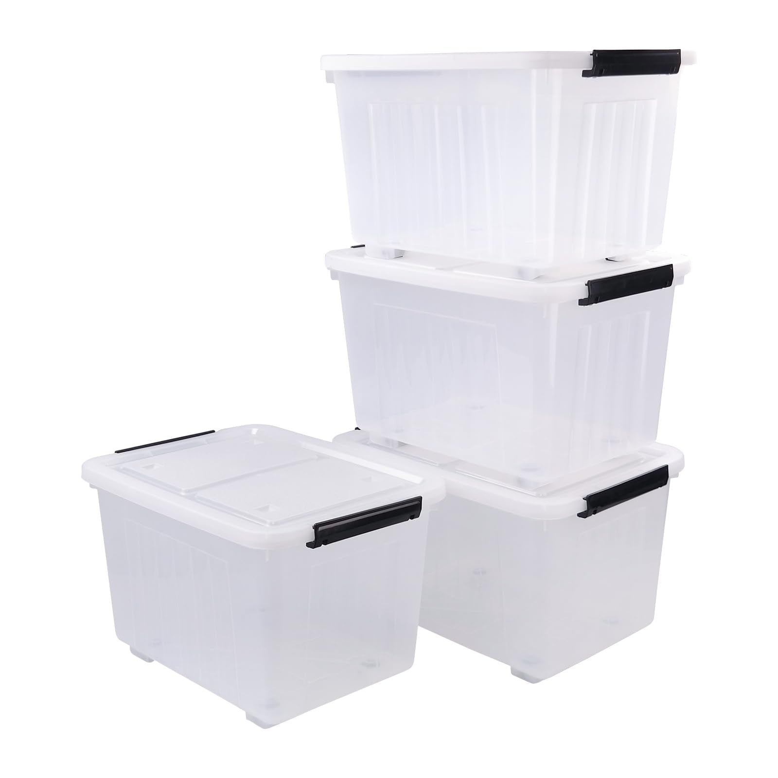 30 L Stackable Clear Storage Bins With Lids and Wheels (4 Count)