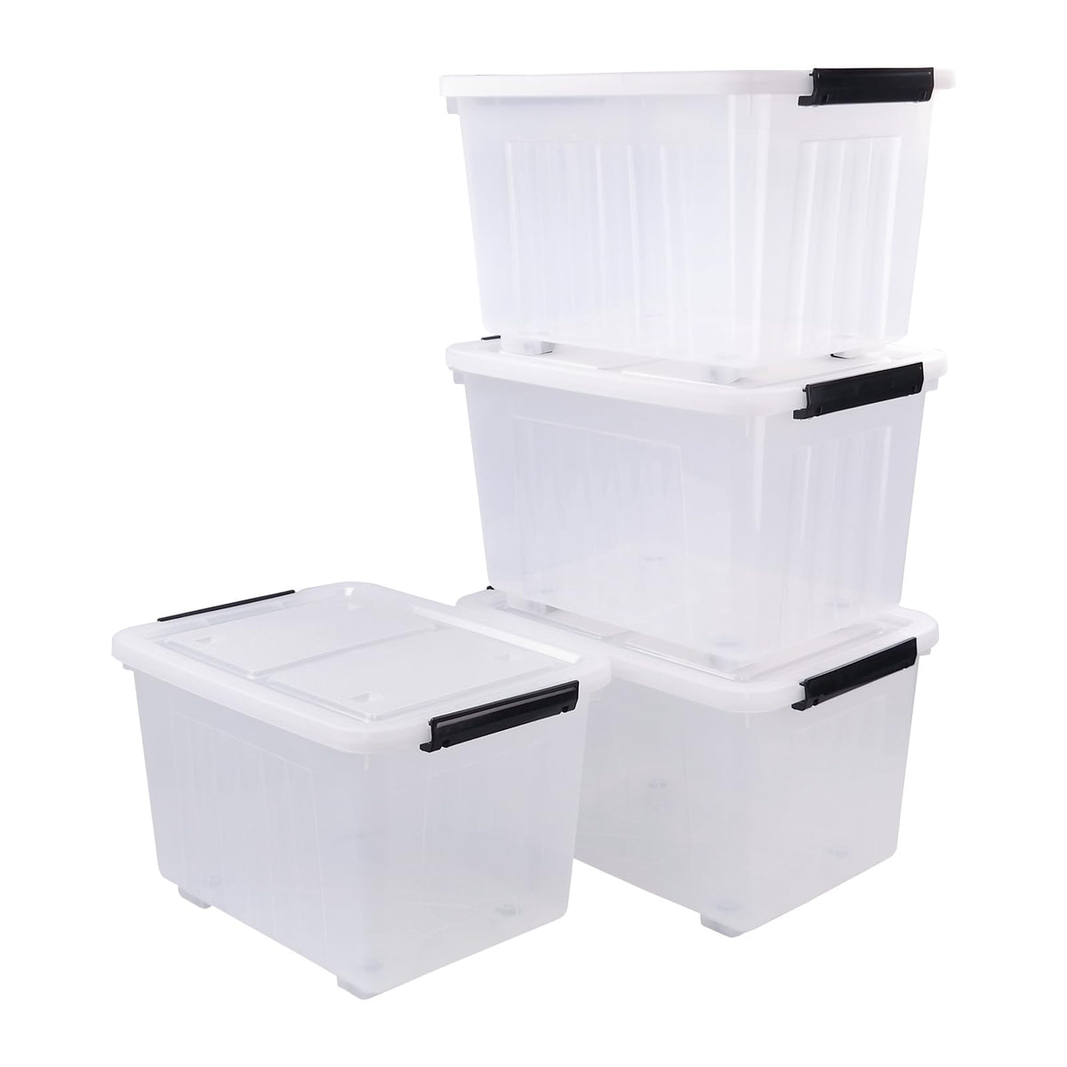 30 L Stackable Clear Storage Bins With Lids and Wheels (4 Count)