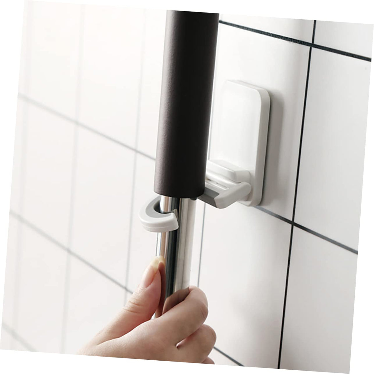 3pcs Punch Wall Mounted Mop Organizer Broom Hooks Space Saving Mop Holder for Home Kitchen Bathroom Adhesive Rack