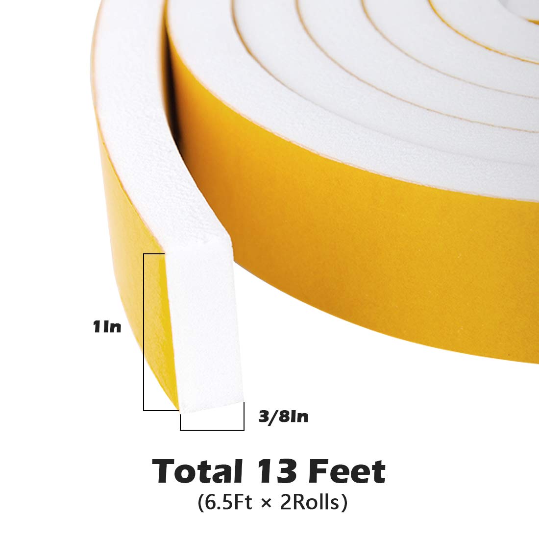 White Weather Stripping Self Adhesive Foam Tape High Density Foam Sealing Strip Window Insulation Weatherproof Gasket Tape for Doors and Windows (13 Foot)