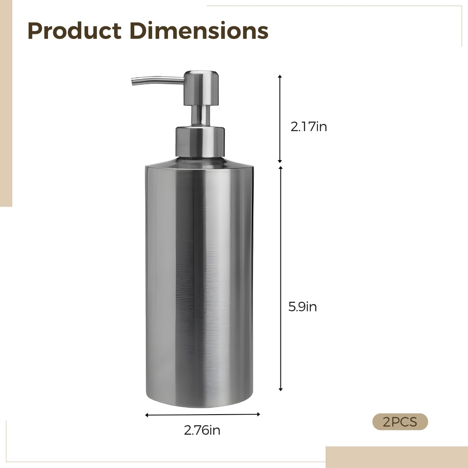 2 Pcs Large 304 Stainless Steel Soap Dispensers (2 Count)