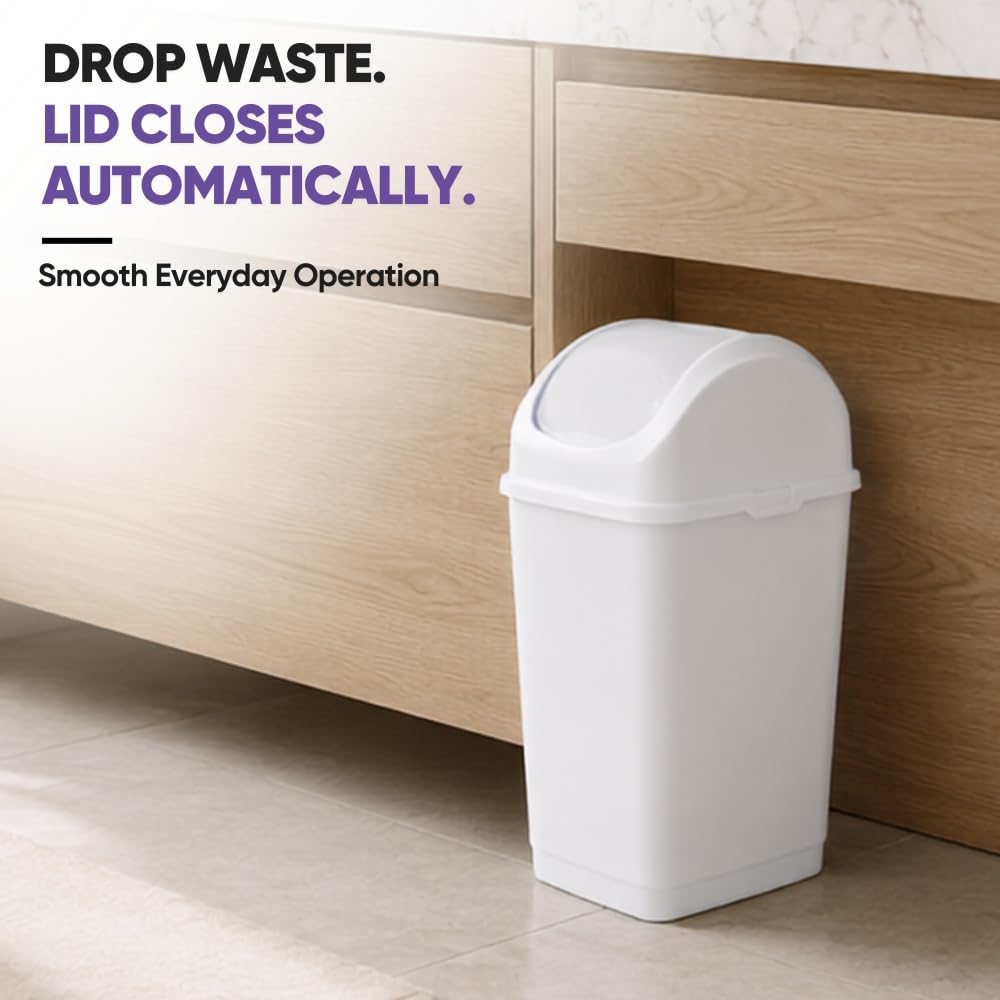 Small 2.5 Gallon Plastic Trash Can with Swing Top Lid