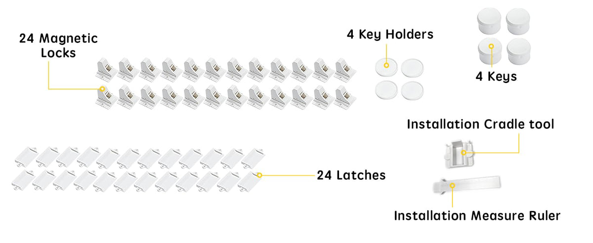 Adhesive Magnetic Locks for Cabinets & Drawers (24 Count)