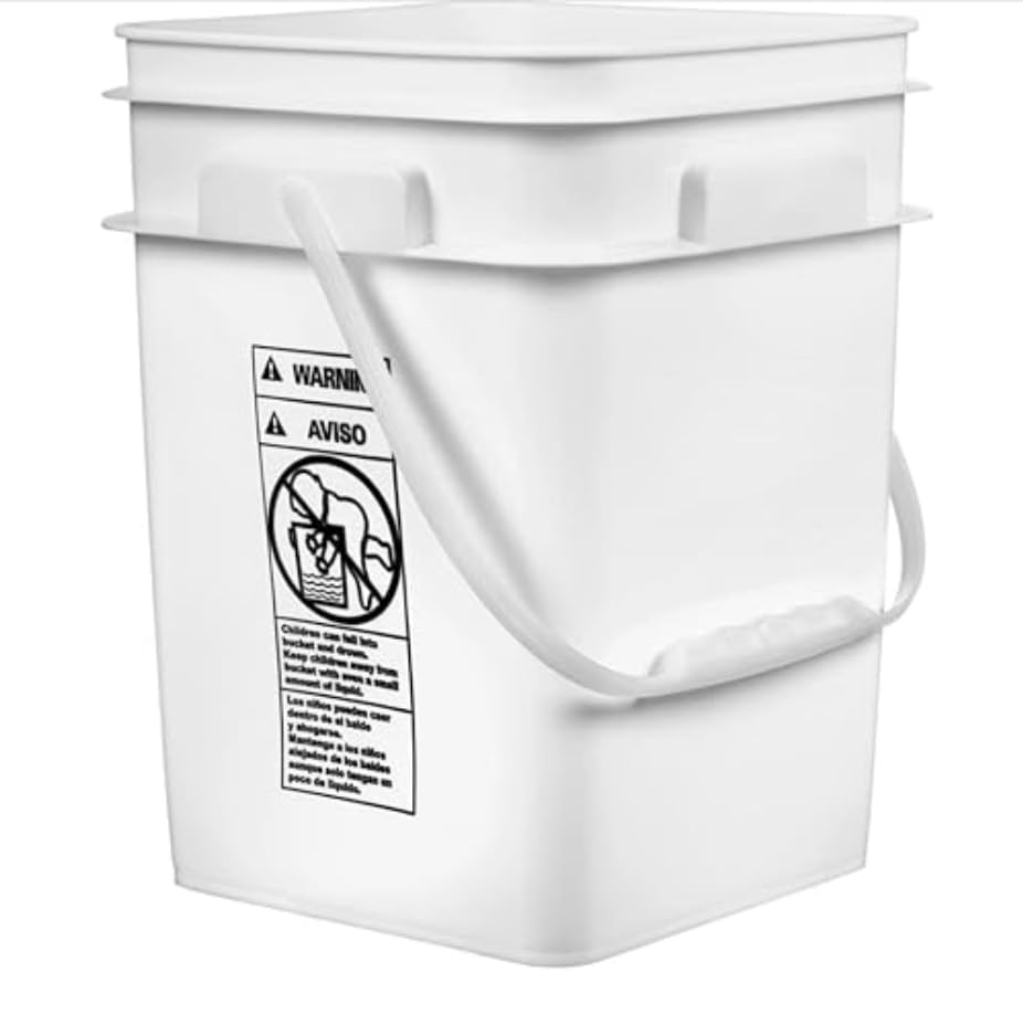 4 Gallon Square Food Grade Bucket Pail with Plastic Handles and Lid
