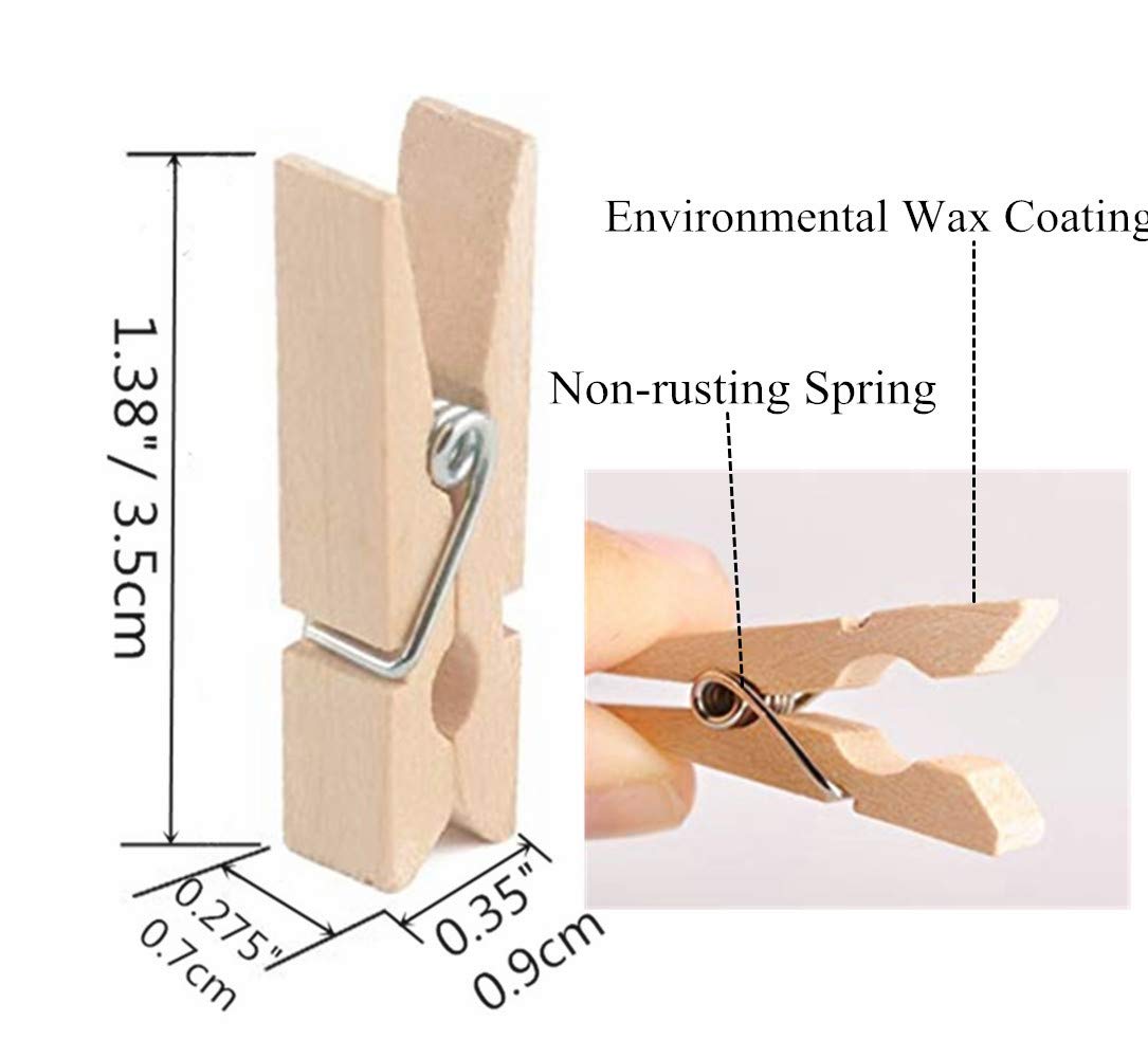 50PCS Small Wooden Clothespins for Pictures with Jute Twine Miniature Clothes Pins for Crafts Decor Drying Clothing Peg Natural Wood Shirt Clips (50 Count)