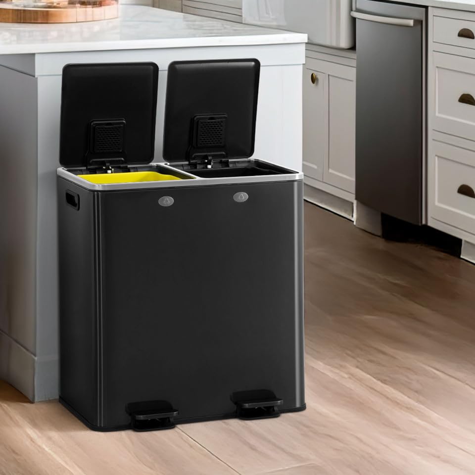 Black Dual Trash Can w (2 Count (30L each))