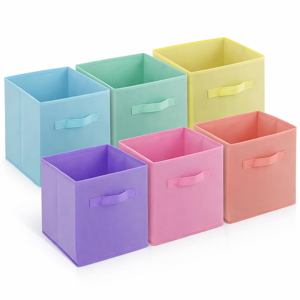 6 Pack 11 Inch Pastel Color Storage Foldable Cube Bins (6 Count)