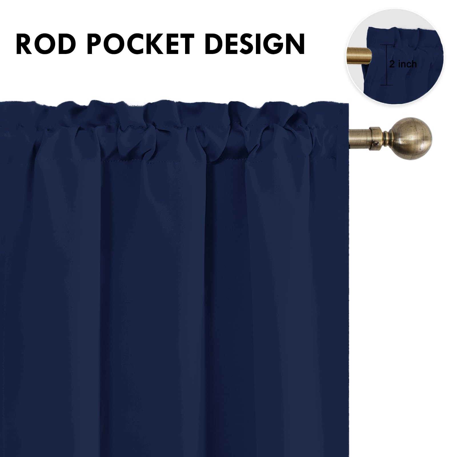 Blackout Curtains for Bedroom 38 x 72 Inch Long Navy Blue 2 Panels (2 Count)