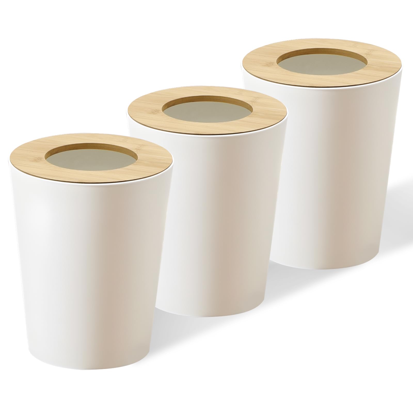 White Trash Can for Bedroom with Bamboo Lid (2 Count)