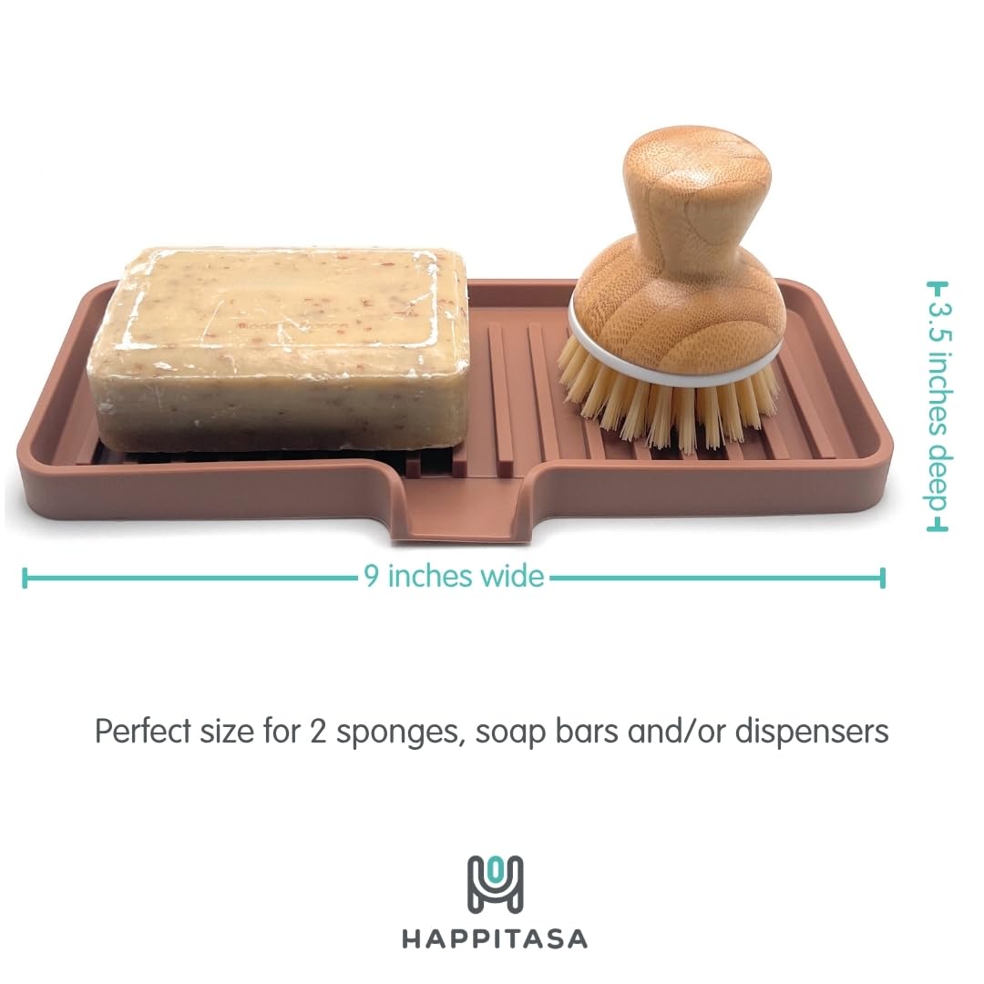Silicone Soap Dish Tray and Sponge Holder with Drain Chute