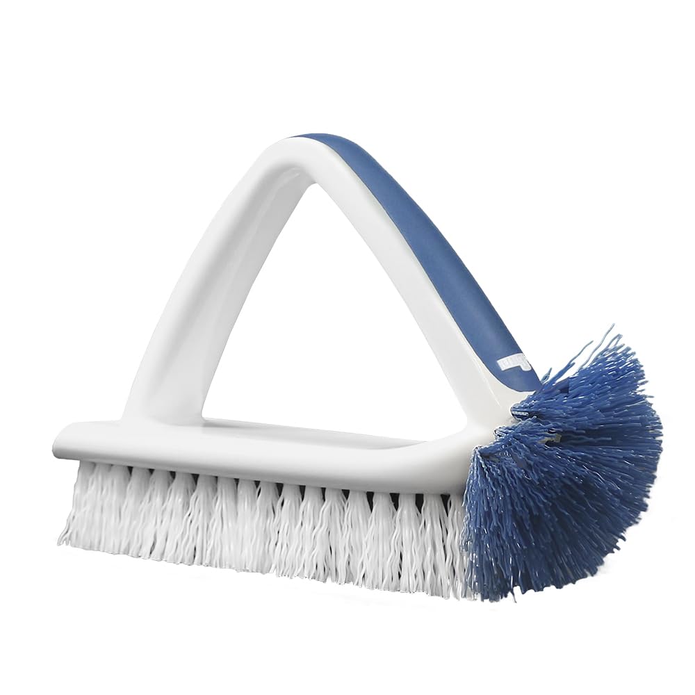 2-in-1 Bath and Tile Scrubber Brush Tool, Crevice Cleaning Supplies, Dishwasher Safe, Rounded Bristles for Bathroom Scrubbing, Great for Tile, Bathtubs, and Showers