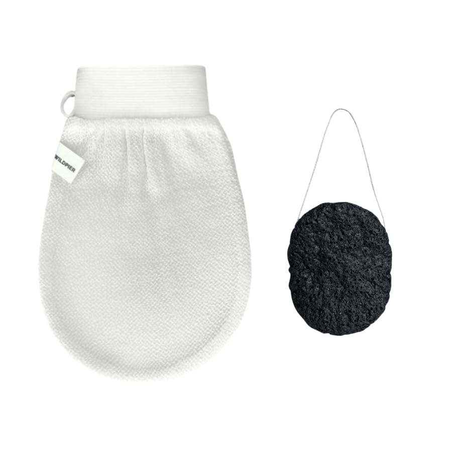 Deep Exfoliating Glove and Bamboo Charcoal Konjac Sponge Bundle