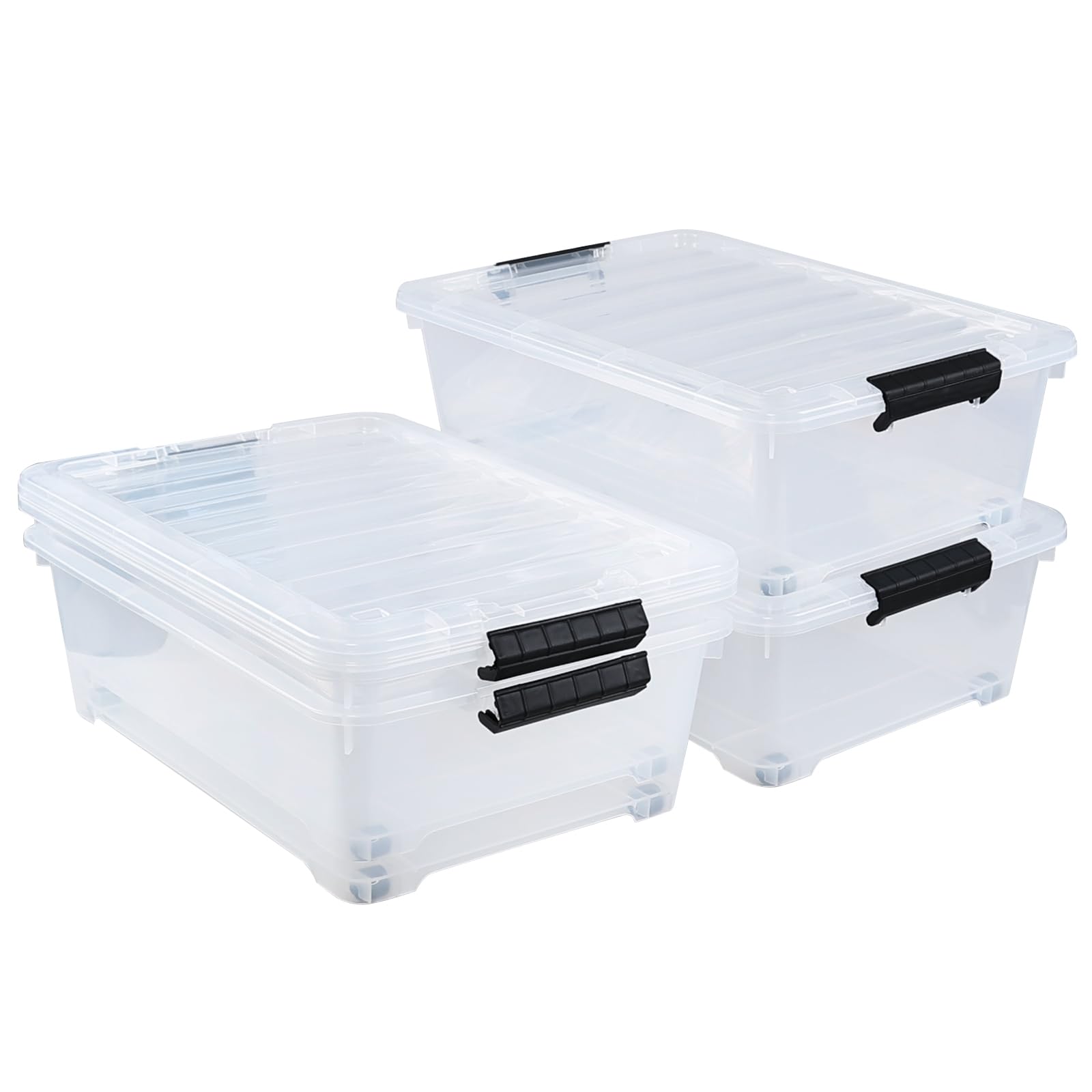 4 Pack 20 Quart Clear Under Bed Plastic Storage Bins with Wheels (4 Count)