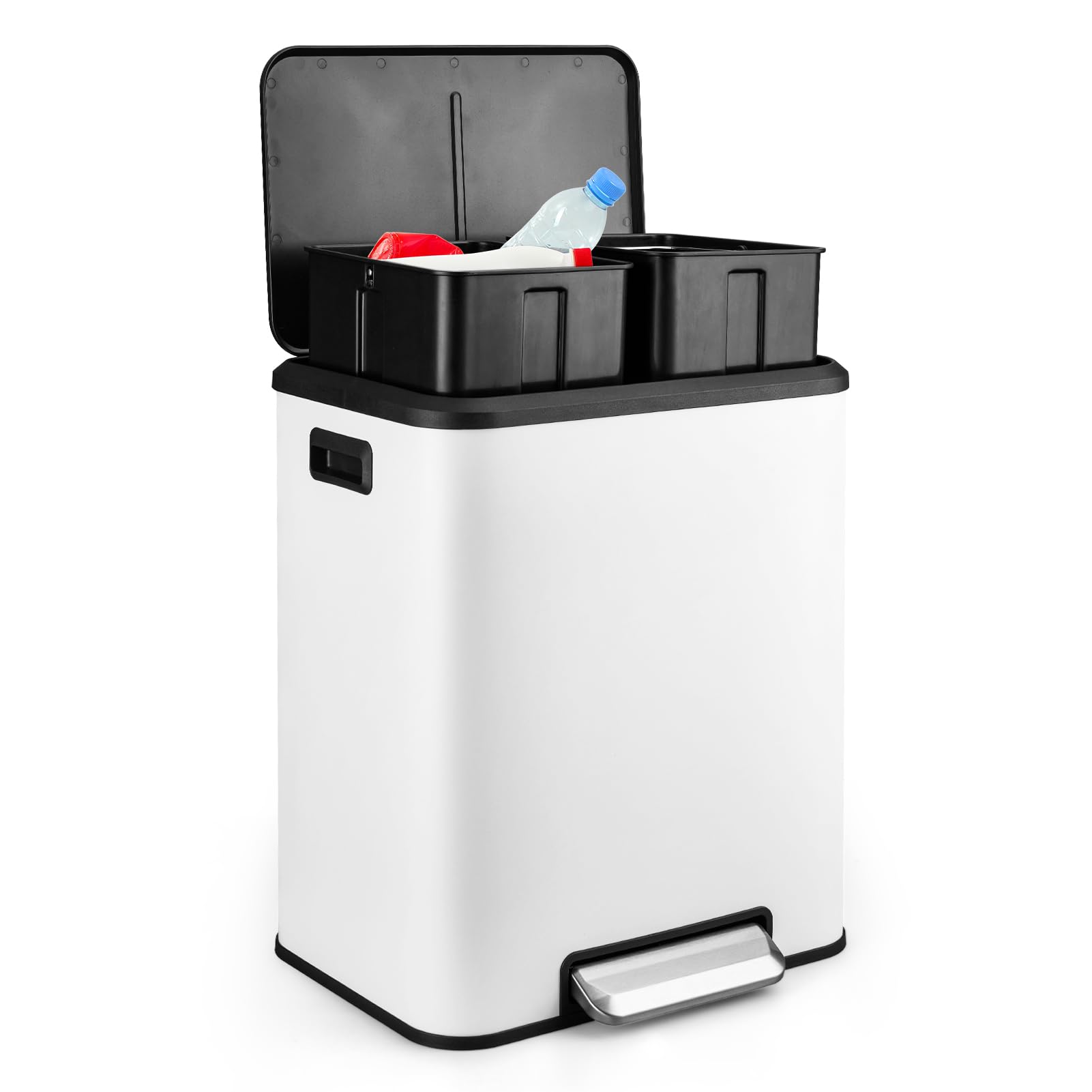 Dual Trash Can Stainless Steel Kitchen Recycling Bin Foot Pedal
