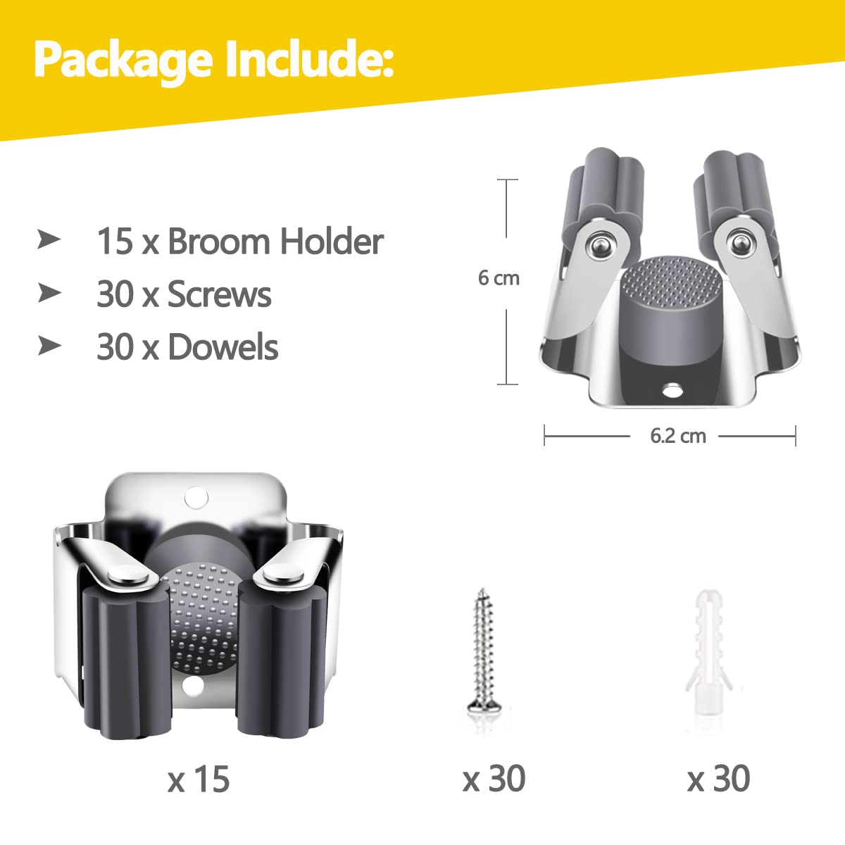 15 Pack Broom Holder Wall Mount (15 Count)